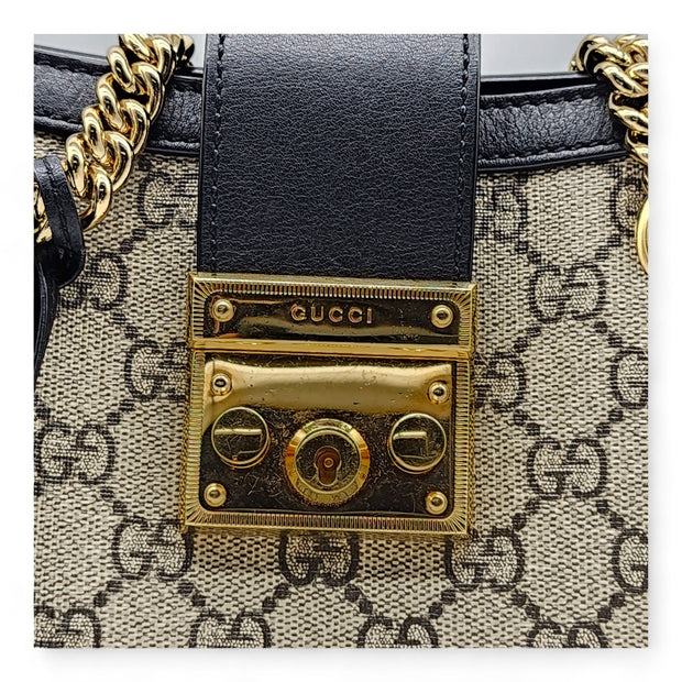 Gucci GG Supreme Monogram Small Padlock Tote Black