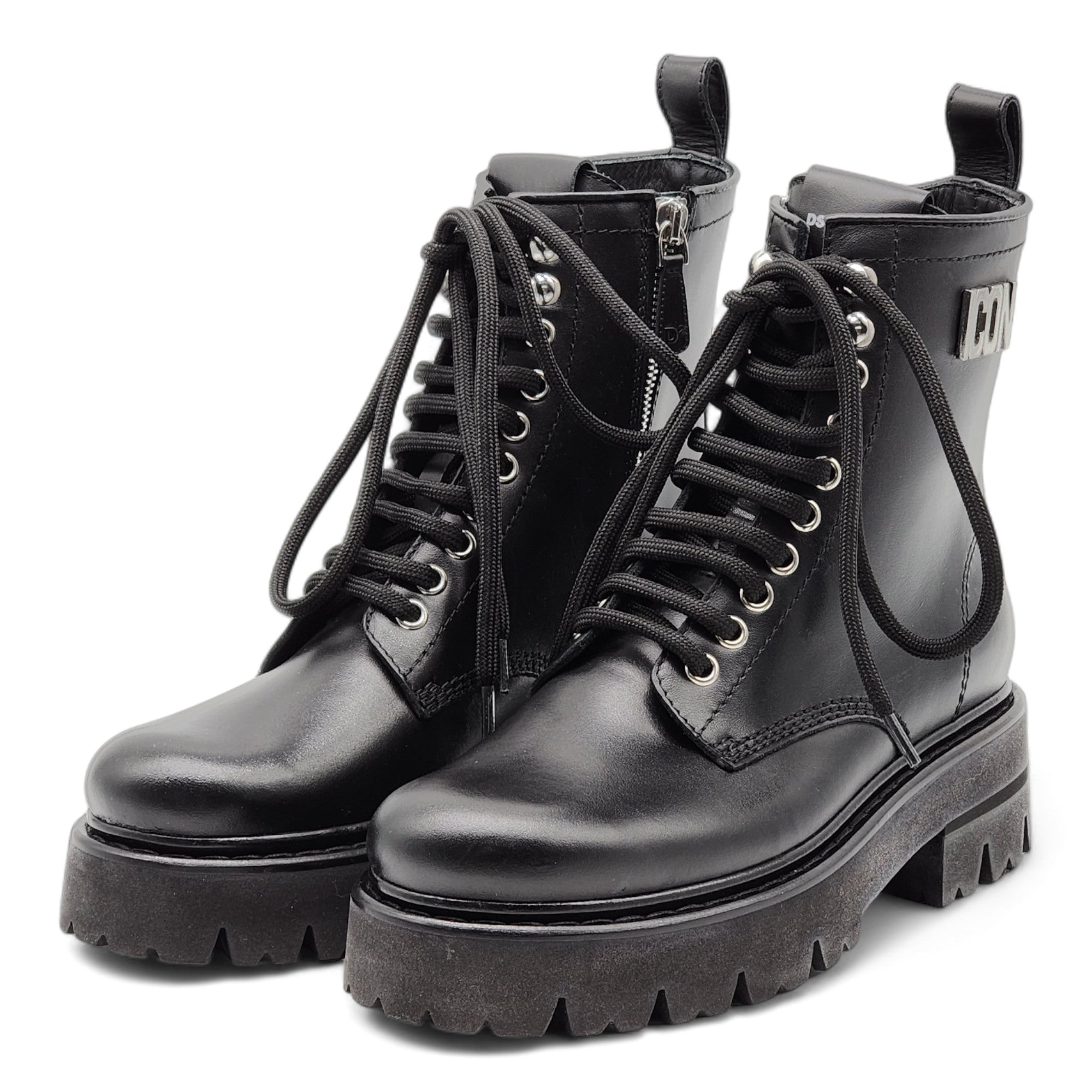 DSQUARED2 Black Leather Army Combat Boots EU43 Stiefel Made In Italy DSQUARED2 Statement lace-up boots with logo | BRAVE KID main image 4
