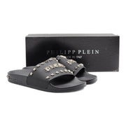 Philipp Plein Flat Gummy Gothic Plein Studded Slides in Black 41