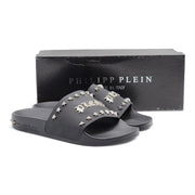 Philipp Plein Flat Gummy Gothic Plein Studded Slides in Black 42