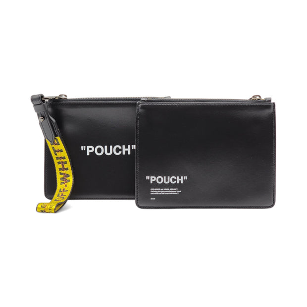 Off-White x Virgil Abloh Quotes "Pouch" Flat Double Flat Clutch in Black