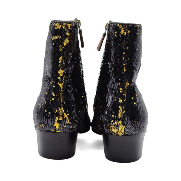 Christian Louboutin Paillettes Disco 70s Ankle Boots in Black Gold 41.5
