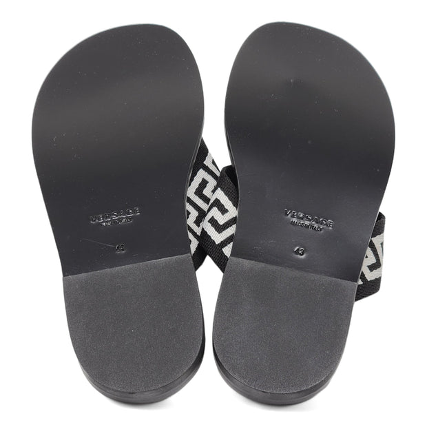 Versace Greca Leather Thong Sandals in Black/White 43