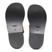 Versace Greca Leather Thong Sandals in Black/Gold 44
