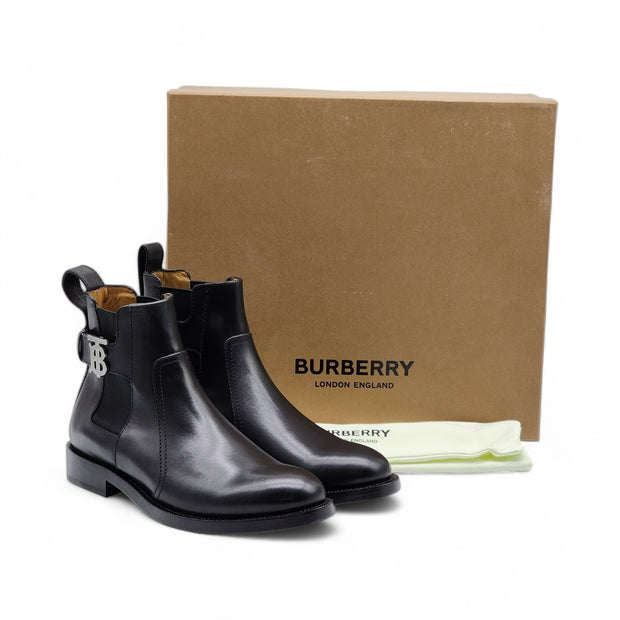 Burberry Luke TB Monogram Buckle Leather Chelsea Boot in Black