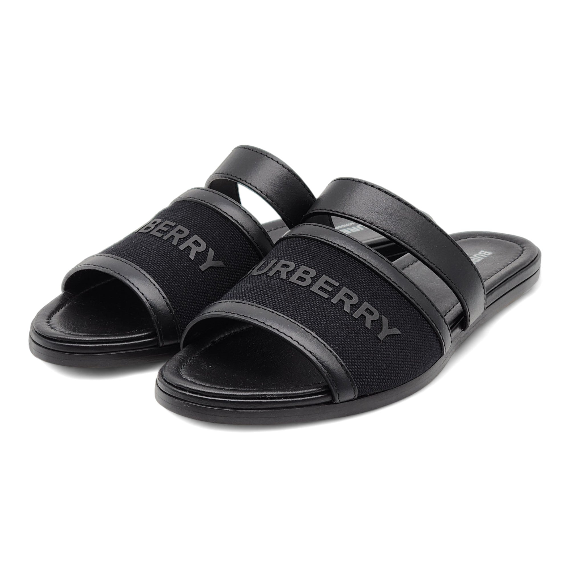 Burberry Honour Canvas and Leather Flat Sandals in Black  display picture 3