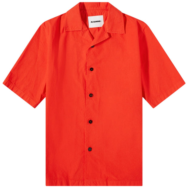 Jil Sander Men's Solid Canvas Camp Shirt in Red