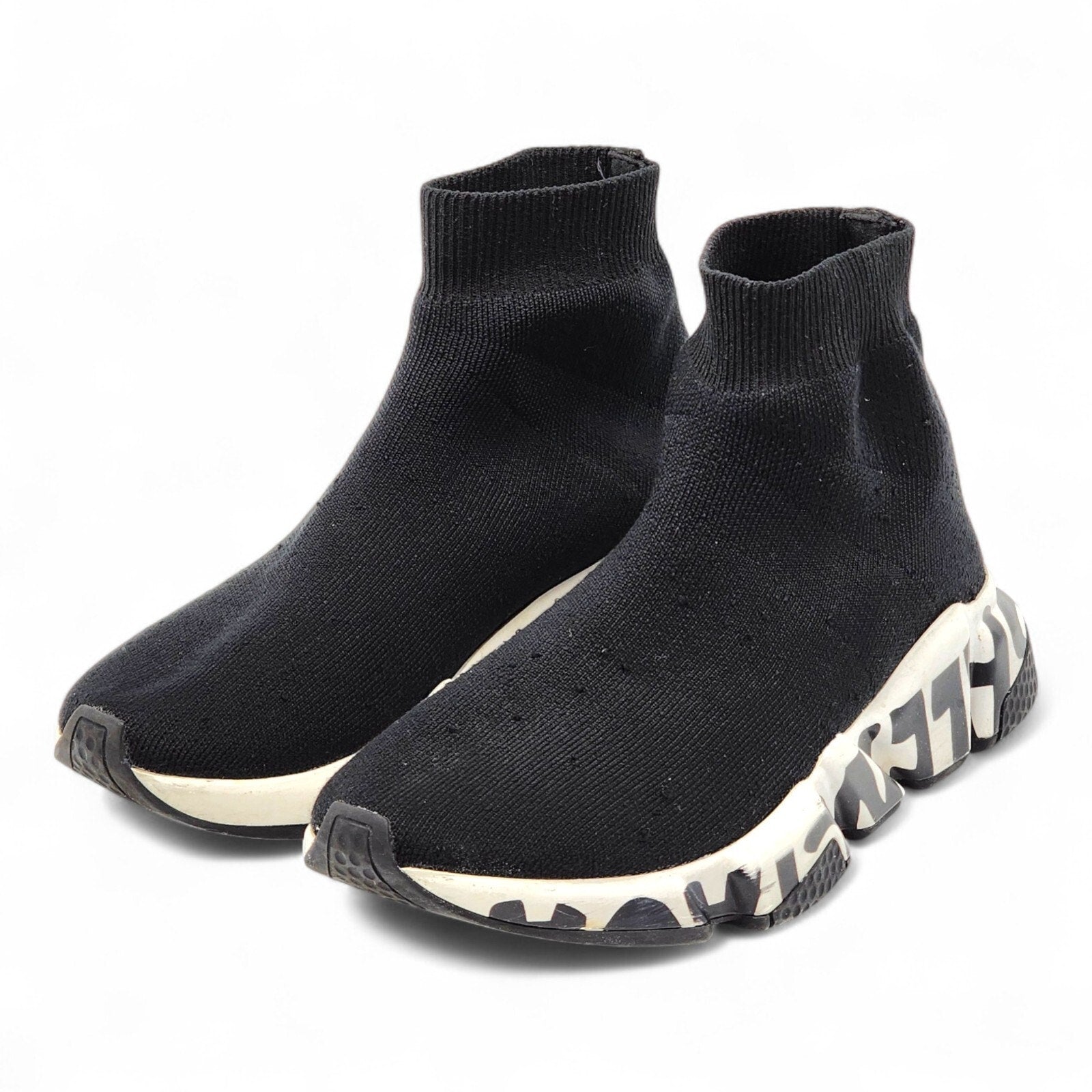 Balenciaga Graffiti Speed Sock Knit Women's Sneakers Black EU 36