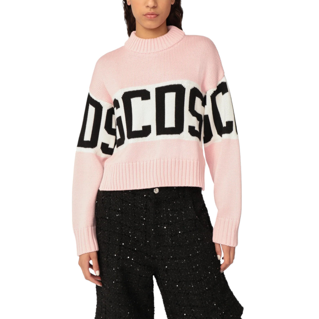 GCDS Wool Logo Band Boxy Sweater Pink