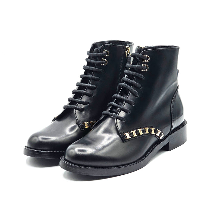 Salvatore Ferragamo Theodore Leather Combat Boots Black EU 34.5 / US 4.5