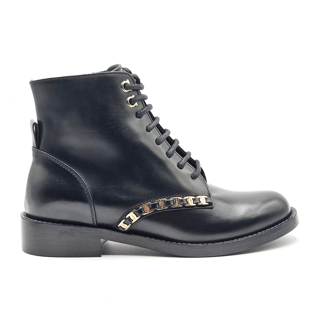Salvatore Ferragamo Theodore Leather Combat Boots Black EU 34.5 / US 4.5