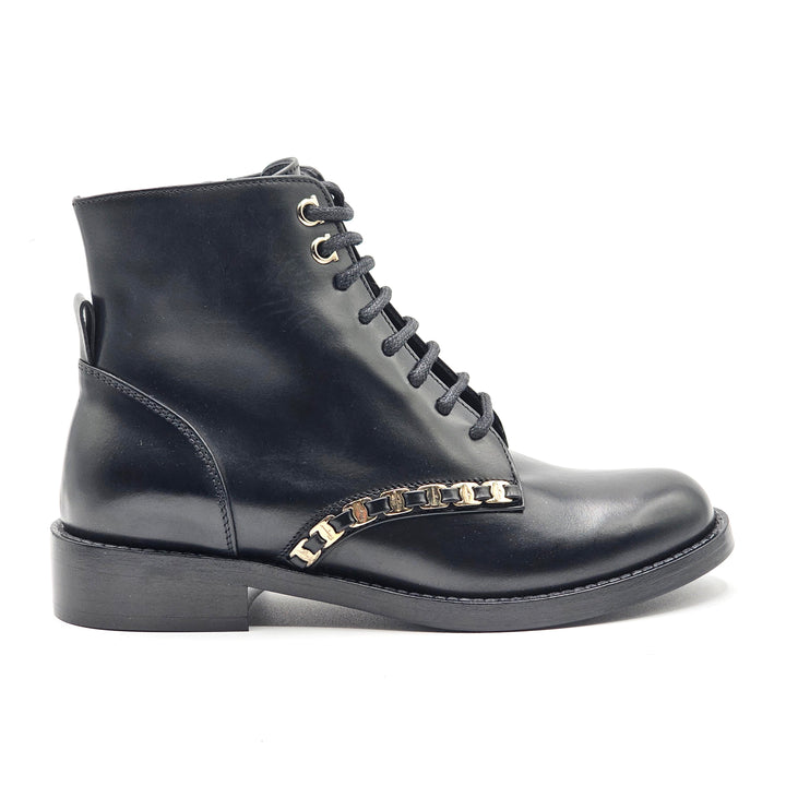 Salvatore Ferragamo Theodore Leather Combat Boots Black EU 34.5 / US 4.5