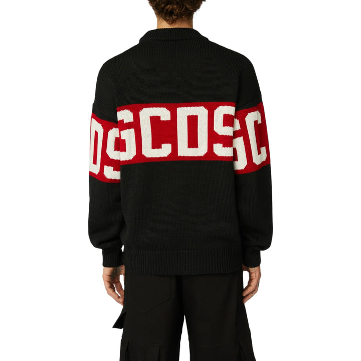 GCDS Wool Logo Band Sweater Black Red