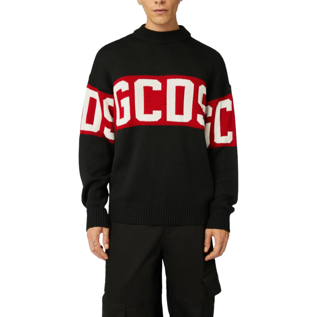 GCDS Wool Logo Band Sweater Black Red