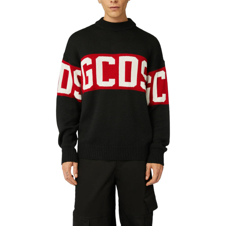 GCDS Wool Logo Band Sweater Black Red