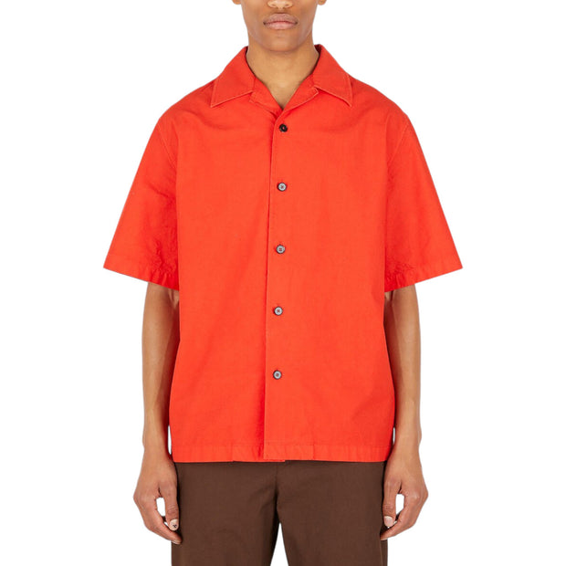 Jil Sander Men's Solid Canvas Camp Shirt in Red