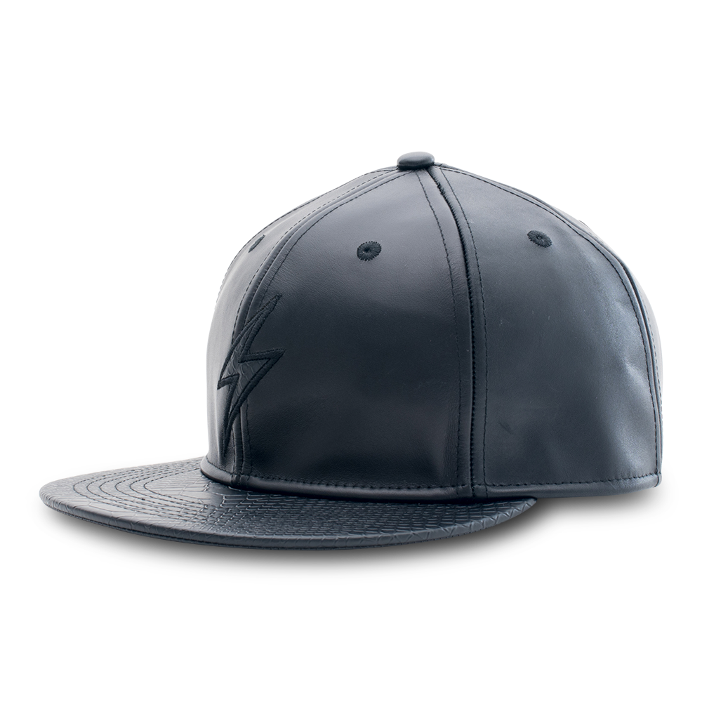 Rockertype Leather Baseball Hat Pitch Black