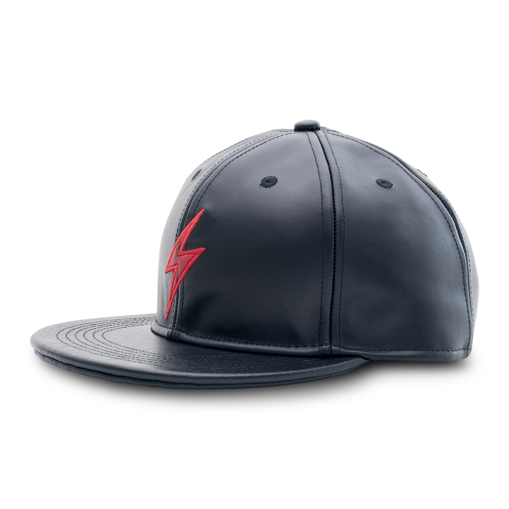 Rockertype Leather Baseball Hat Black/Red