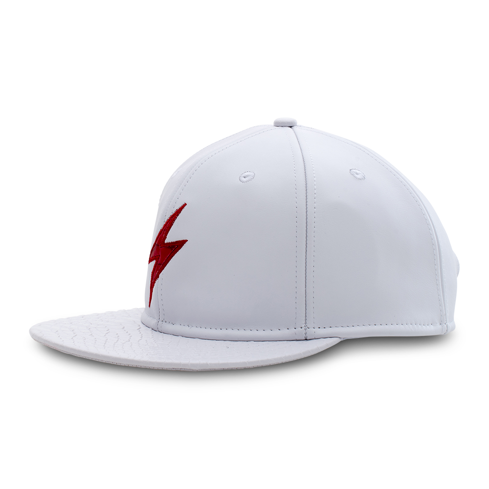 Rockertype Leather Baseball Hat White/Red