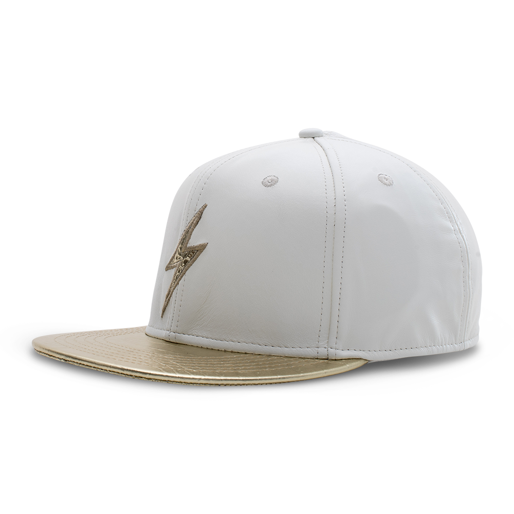 Rockertype Leather Baseball Hat White/Gold