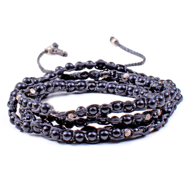 Natural Bead And Sterling Silver 4-Layer Wrap Bracelet