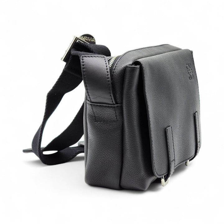 Loewe Military Messenger Crossbody Grained Calfskin Leather Bag Black - Mint