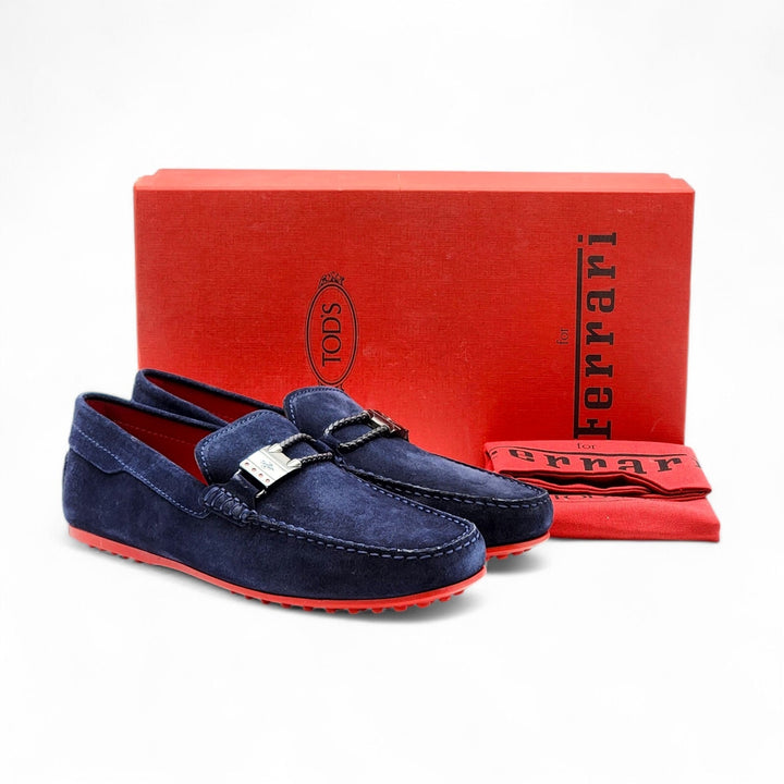 Tod’s for Ferrari Suede Gommino Driving Loafers Navy Blue UK 7 US 8