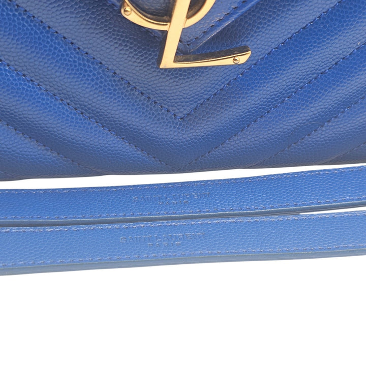 Saint Laurent Large Monogram Grain de Poudre Leather College Shoulder Bag Blue