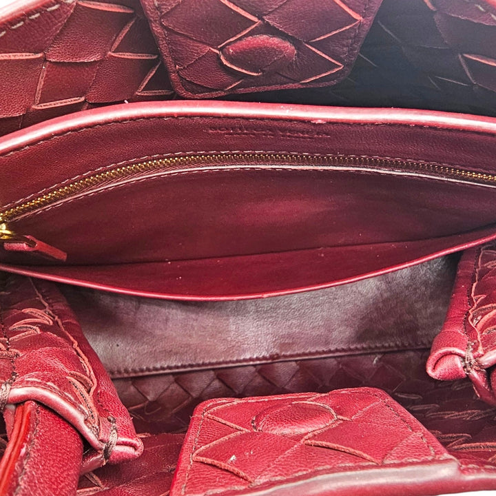 Bottega Veneta Small Andiamo Shoulder Bag Intrecciato Leather Burgundy