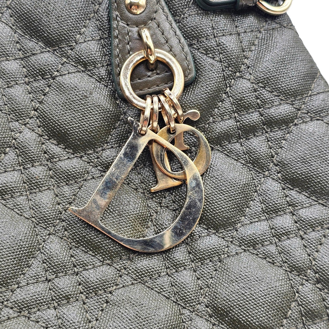 Christian Dior Medium Panarea Tote Olive Cannage Quilted Canvas Gold Charm