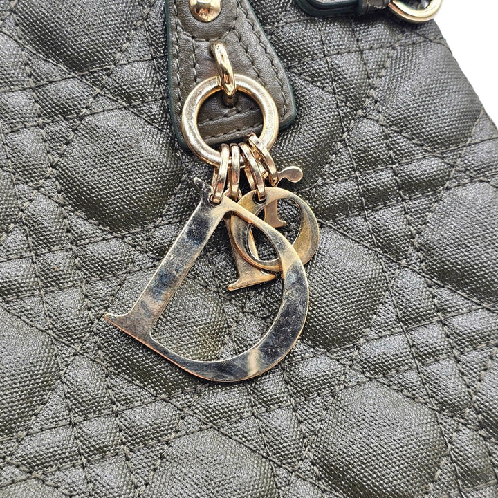 Christian Dior Medium Panarea Tote Olive Cannage Quilted Canvas Gold Charm