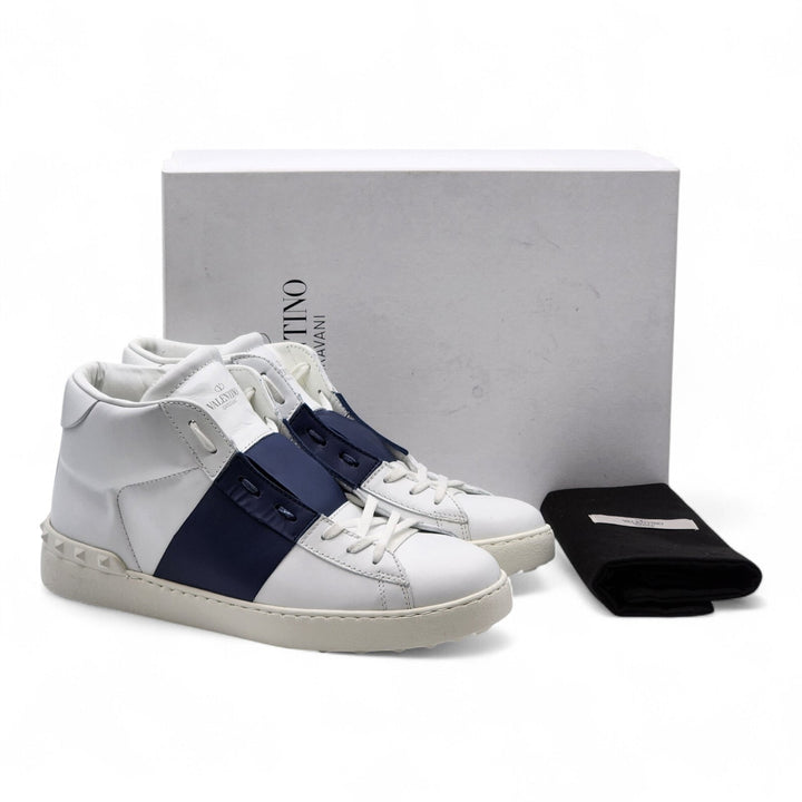 Valentino Garavani Open Men's High Top Leather Sneakers White Blue EU 43 US 10