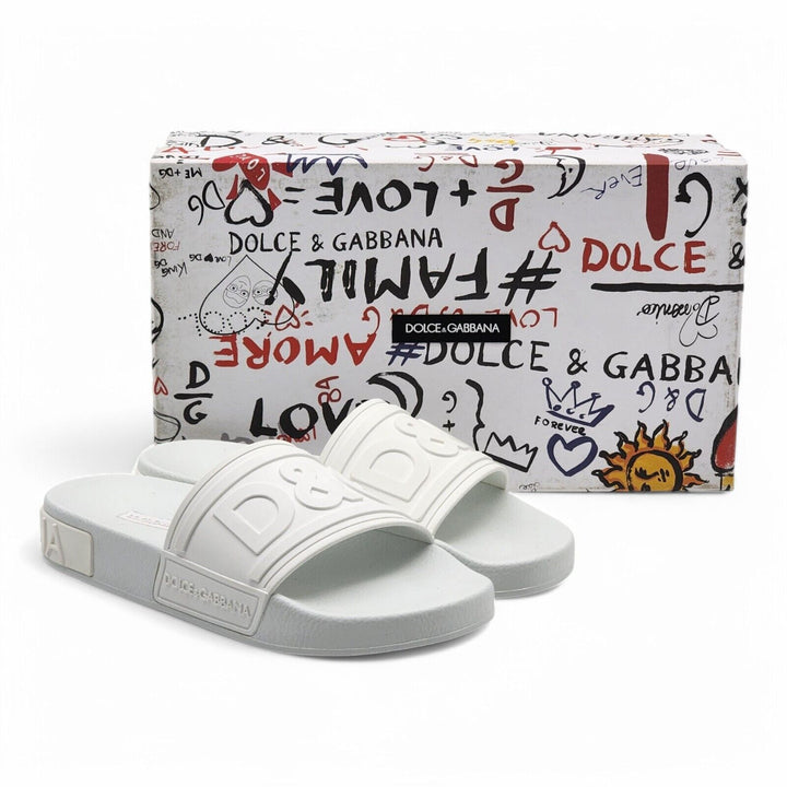 Dolce & Gabbana DG Logo Beachwear Women's Rubber Slides in White EU 36 US 6 NWB