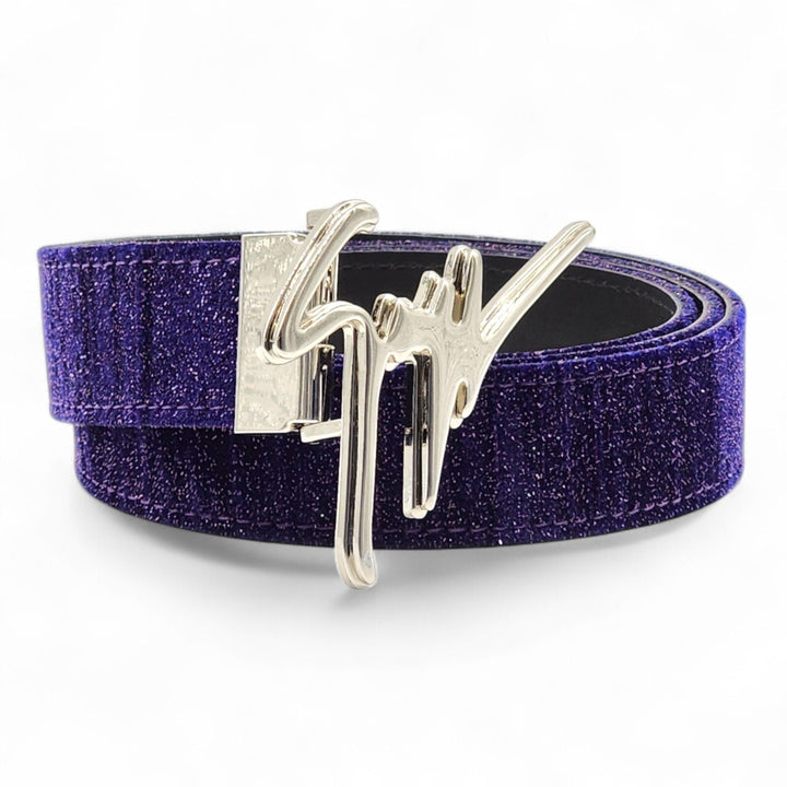 Giuseppe Zanotti Logo Glitter and Leather Belt One Size
