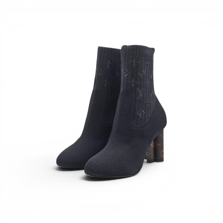Louis Vuitton Silhouette Ankle Boots Black LV Monogram Flower Heel EU 39 US 9