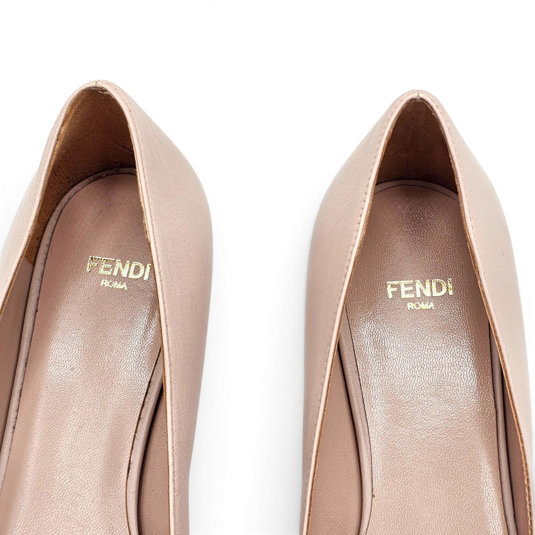 Fendi Women’s Ballet Flats Beige Leather with Crystal Hearts EU 37 US 7 - NWB