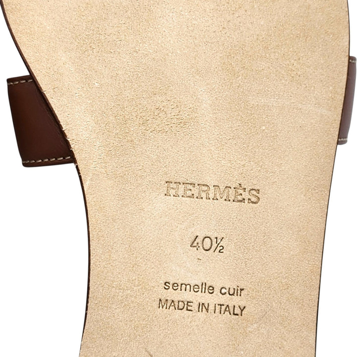 Hermes Oran Women's Leather Slide H Sandals Brown EU 40.5 US 10 - NWOB $840