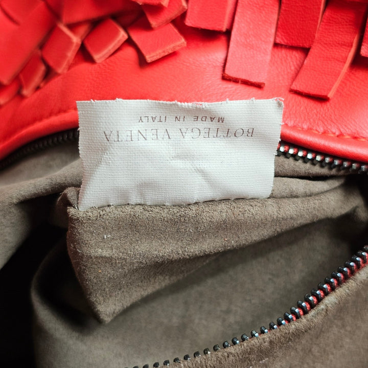 Bottega Veneta Intrecciato Fringe Lido Patchwork Tote in Red Leather