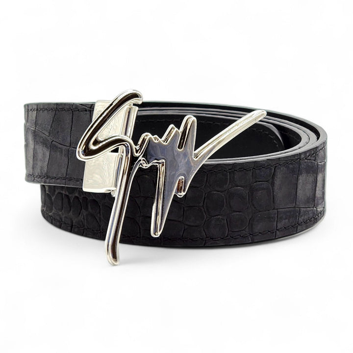 Giuseppe Zanotti Silver Logo Adjustable Leather Belt Unisex One Size