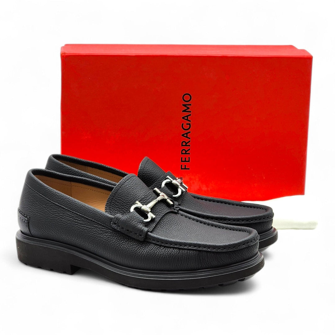 Salvatore Ferragamo Glasgow Calfskin Leather Loafers Black 11 EE US 12