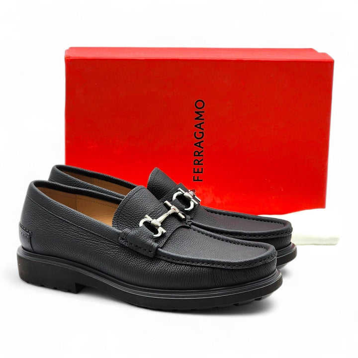 Salvatore Ferragamo Glasgow Calfskin Leather Loafers Black 11 EE US 12