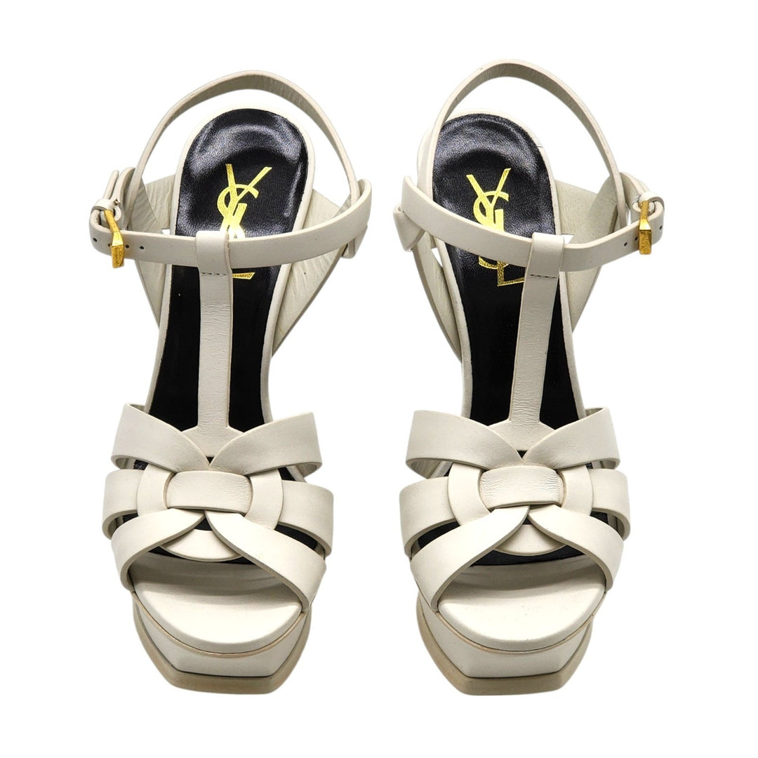 Saint Laurent Tribute Platform Leather Sandals Pumps White
