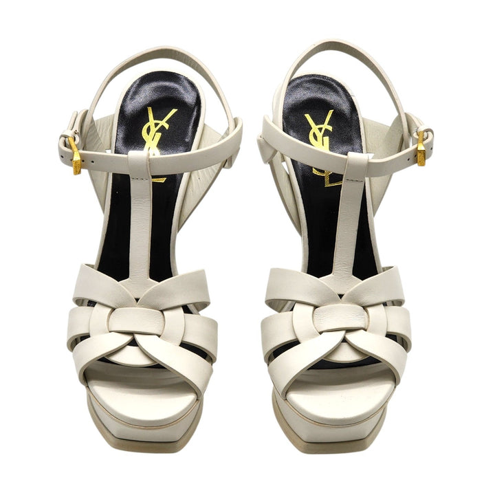 Saint Laurent Tribute Platform Leather Sandals Pumps White