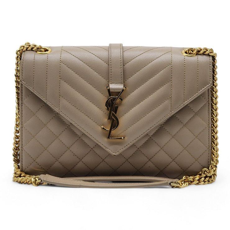 Saint Laurent Monogram Medium Envelope Shoulder Bag - Grain de Poudre Leather - Beige