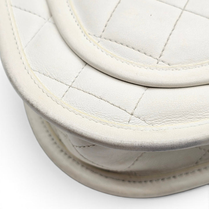 Chanel Quilted Messenger Crossbody Flap Bag White Lambskin Gold Hardware