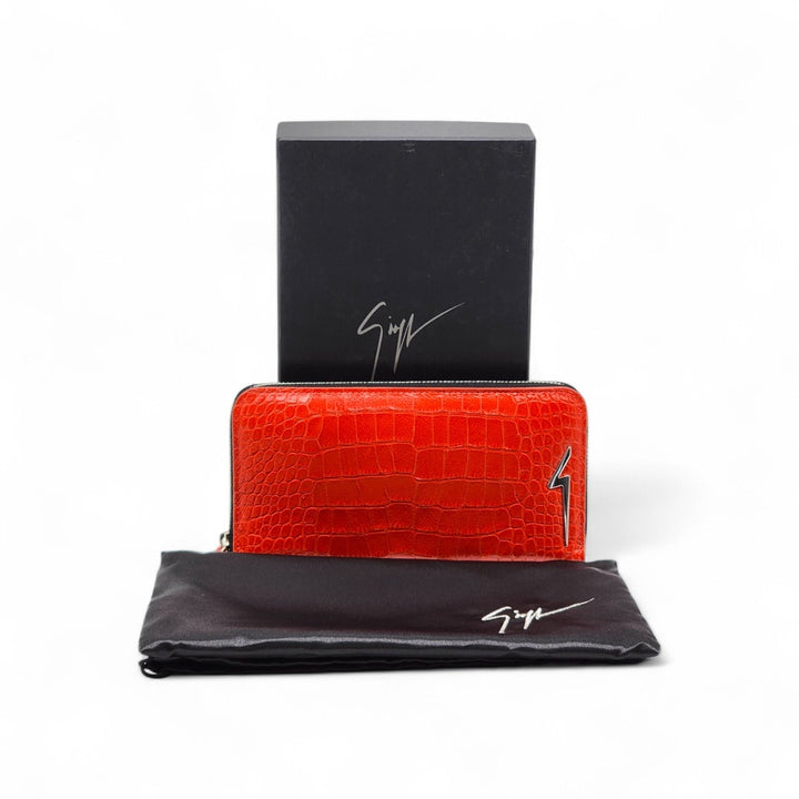 Giuseppe Zanotti Thunderbolt Croc Leather Zip Purse Wallet