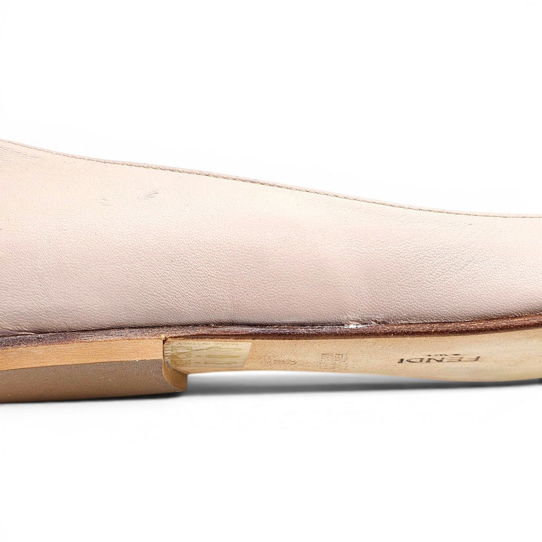 Fendi Women’s Ballet Flats Beige Leather with Crystal Hearts EU 37 US 7 - NWB