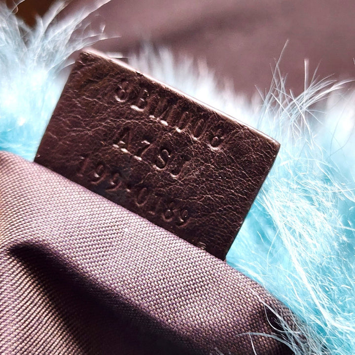 Fendi Baguette Waist Bag Fanny Pack Shearling Fur and Leather in Blue