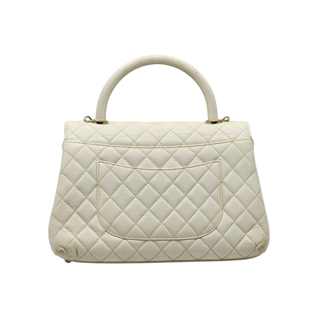 Chanel Coco Top Handle Leather Flap Shoulder Bag White - Preowned