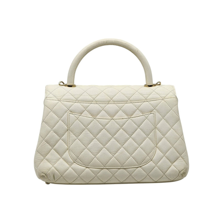 Chanel Coco Top Handle Leather Flap Shoulder Bag White - Preowned